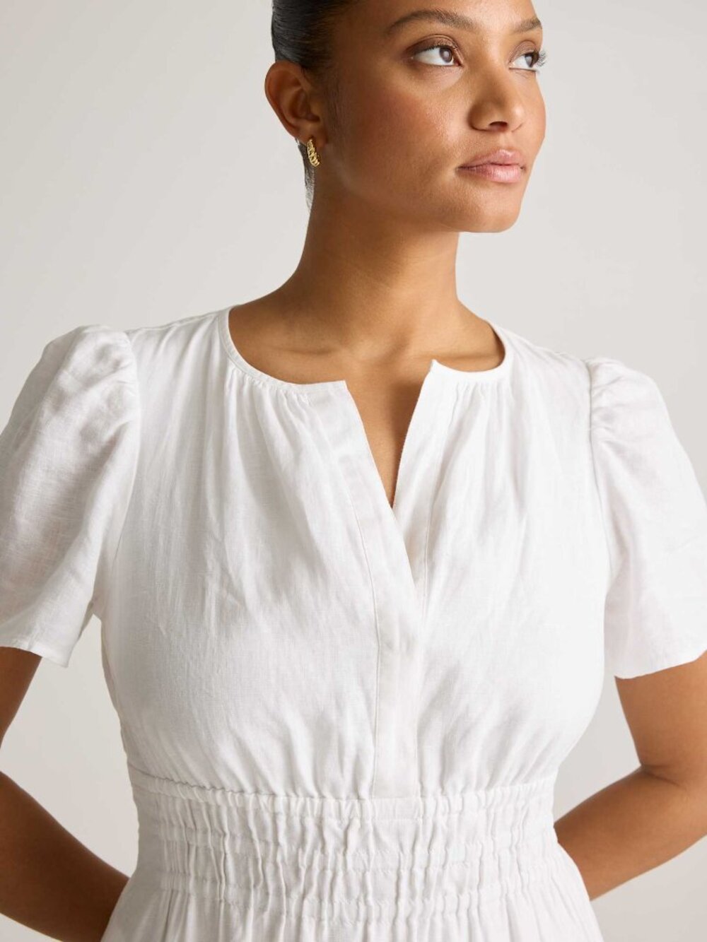 QUINCE White 100% European Linen Tiered A-Line Maxi Dress, Size L - Picture 3 of 14